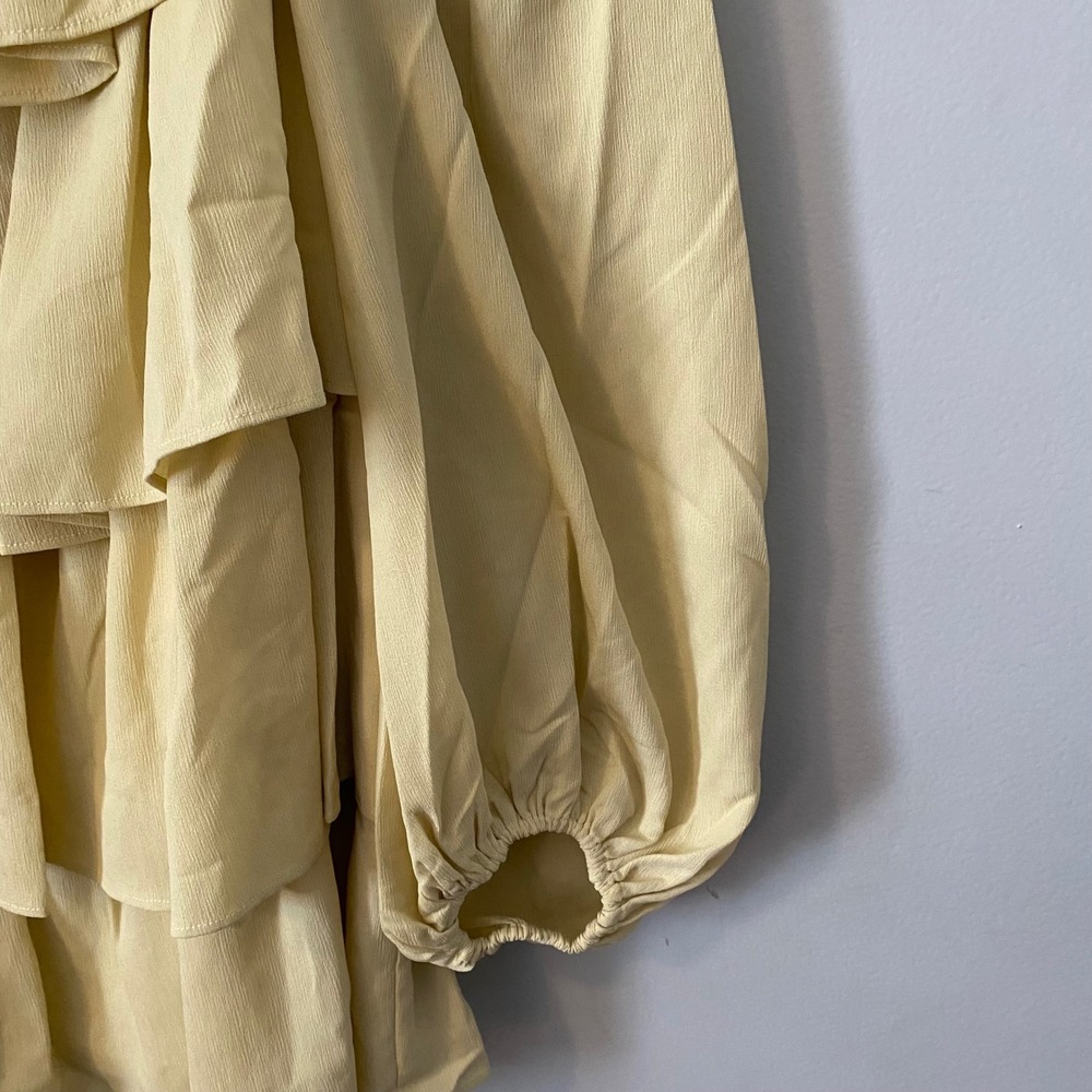 Revolve WeWoreWhat Women Yellow Tiered Ruffle Puff Sleeve Square Neck Dress Sz S - Picture 6 of 8